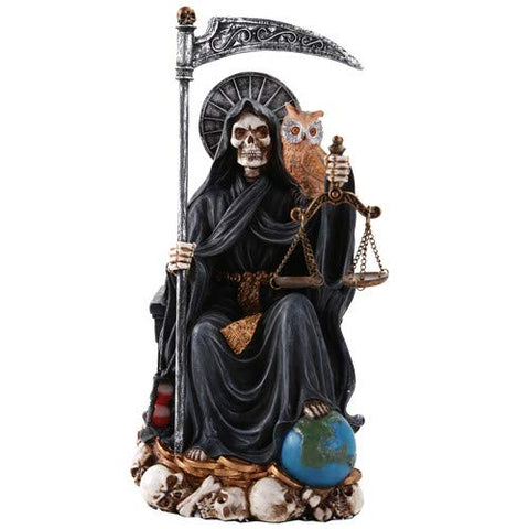 9" Santa Muerte Seated Statue - Black