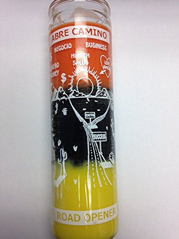 7 Day Road Opener/Abre Camino Candle Orange, Black & Yellow - Unscented